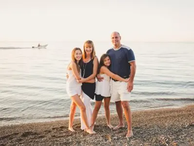 The Kramer family on the beach in Michiana